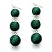 Emerald Green Triple Balls Dangle Earrings Graduated Threaded Lantern Ball Statement Drop Earrings