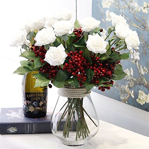 Felice Arts Pack of 6 Rich Red Artificial Berry Stems Holly Christmas Berries for Festival Holiday and Home Decor