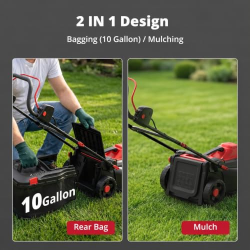 AMERISUN 14" 2IN1 Corded Electric Lawn Mower with 10-Gallon Collection Bag photo 8