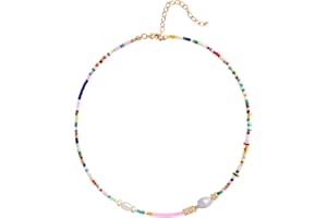 Wellike Colorful Beaded Choker Necklace for Women Freshwater Pearl Choker Necklace Boho Handmade Stainless Steel 18K Gold Pla