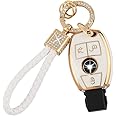 PIFOOG for Mercedes Key Fob Cover TPU Key Case Soft Car Keys Protector Fit Mercedes Benz AMG C E M S CLS CLA GLK GLA GLC GLE Smart Remote Key Keychain Girly Women White Gold
