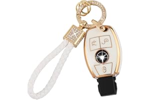 PIFOOG for Mercedes Key Fob Cover TPU Key Case Soft Car Keys Protector Fit Mercedes Benz AMG C E M S CLS CLA GLK GLA GLC GLE Smart Remote Key Keychain Girly Women White Gold