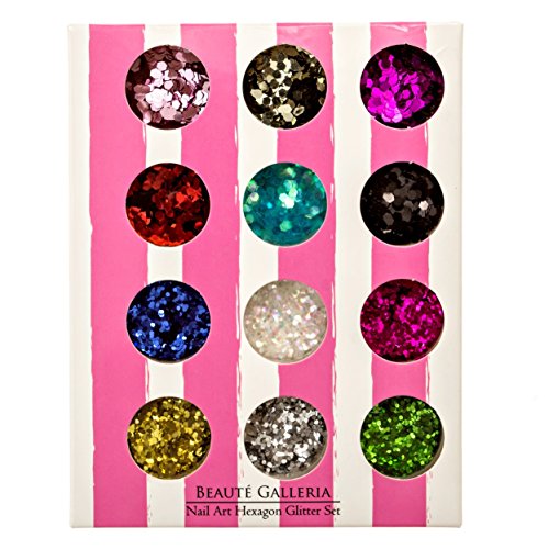 Beaute Galleria Nail Art Decorations Hex Hexagon Sparkle Fine Glitter Rhinestones Set in Various Colors for Manicure Pedicure