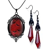 YWMAN Gothic Vampire Bat Earrings Necklace Set - Vintage Dark Bat Earrings Blood Pendant - Mystic Witch Jewelry Gifts Halloween Costume for Women
