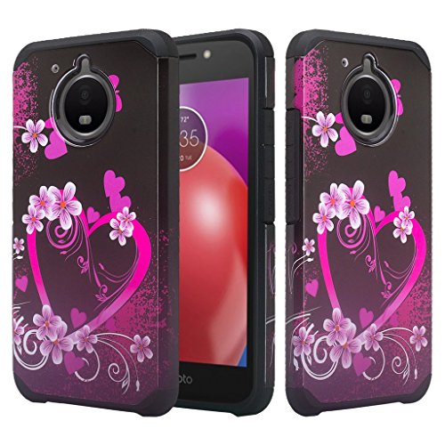 Motorola Moto E4 Plus Case, Moto E4 Plus [Impact Resistant] Silicone Hybrid Dual Layer Defender Protective Case Cover for Moto E4 Plus - (Hot Pink Heart)