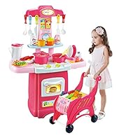 TKI-S New Edition Kitchen Set Shopping Cart Chopper Simulation Combination Sound and Lighting Accessories Rich Restore Real Kitchen Supermarket Scene 21.65x5.11x15.35in