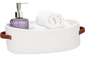 HLWDFLZ Bathroom Countertop Organizer Basket, Cotton Rope Woven Storage Basket Toilet Paper Decorative Basket for Bathroom, Bedroom, Living Room, Entryway 13"x6.3"x4.3"(Off White)