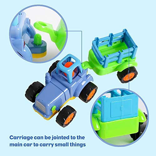 USATDD 4 Pack Friction Powered Cars,Push and Go Vehicles Car Tractor Bulldozer Cement Mixer Truck Dumper Construction Toys Set for 1 2 3 Year Old Boy Girl Toddler Baby Kid Boy Girl Gift - Thumbnail 5