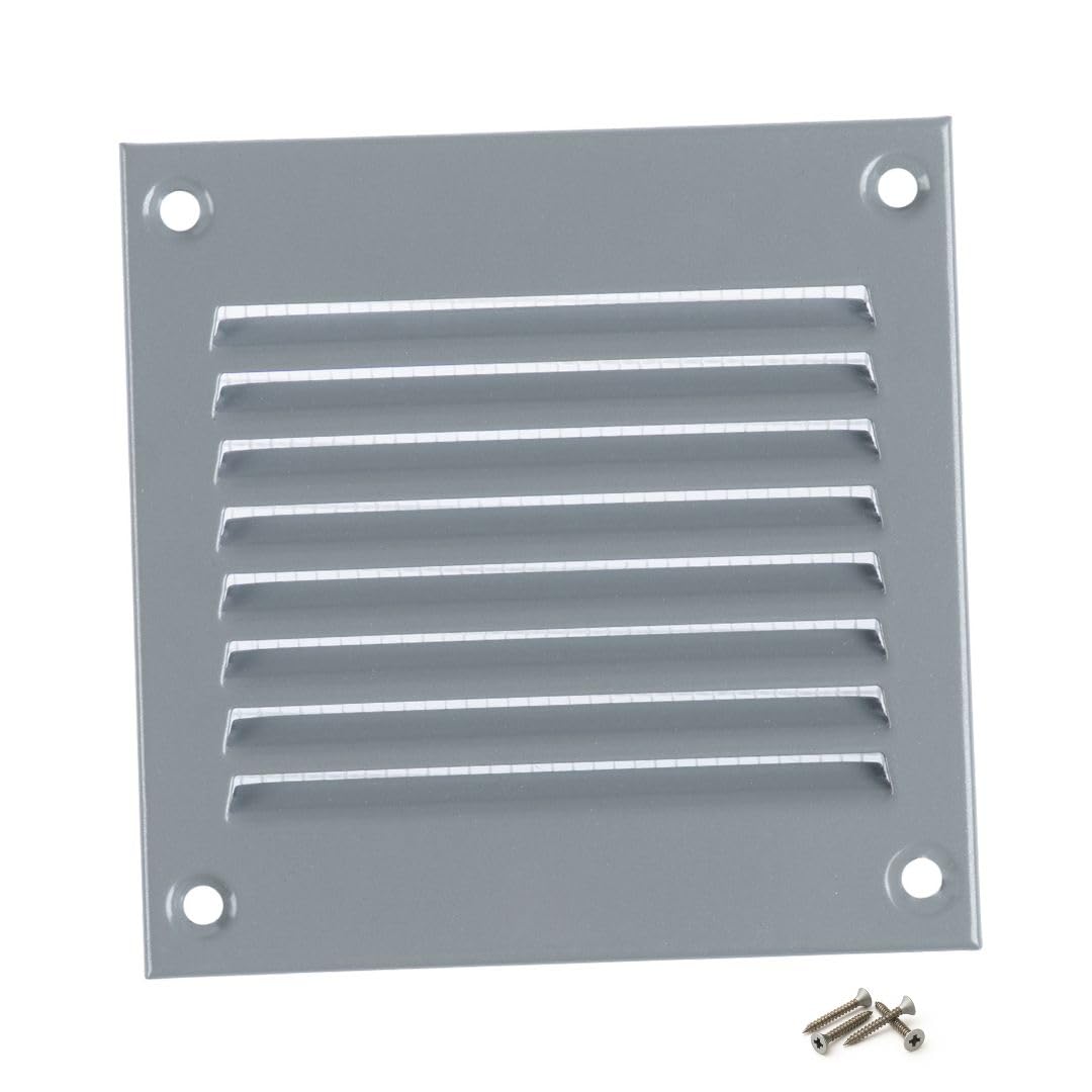 Steinberg14 Grey 100x100mm Metal Air Vent Cover with Insect Mesh - 4x4 inch Ventilation Grille - Air Vent Register for Walls and Ceilings - Ventilation Cover for Outdoor and Indoor