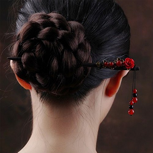 MonLiya Wooden Hair Pin Chinese Hair Sticks Pin Hairpin with Tassel Pearls Dangle Retro for Women Girls Long Hair Styling - Thumbnail 6