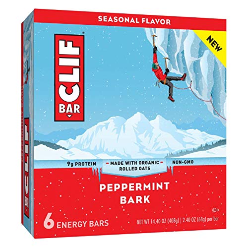 CLIF Bar Peppermint Bark Energy Bars 2.4oz x 6 bars(total 14.4oz), pack of 1