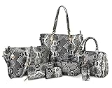 Hoxis Pack of 7 Bags Women Multi-purpose Classic Design Patent Purse Leather Leatherette Shoulder Handbag (Snake Pattern)
