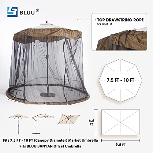 BLUU Outdoor Patio Umbrella Mosquito Netting, 90D Polyester Mesh with