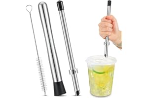 3-Piece Stainless Steel Straw Hole Puncher & Muddler Set for Lemonade Stands, Plastic Lid Drinks & Cocktails