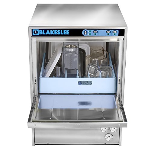 Blakeslee UC-18 Stainless Steel Commercial Restaurant Undercounter High Temperature Glass Washer and Dishwasher with Detergent Rinse-Aid Drain Pumps 185 Degree Final Rinse, 30 Racks Per Hour, Silver