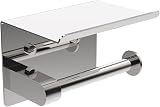 Ibergrif Chrome Toilet Roll Holder with Shelf, Self-Adhesive, Stainless Steel view 1