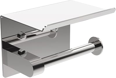 Ibergrif Chrome Toilet Roll Holder with Shelf, Self-Adhesive, Stainless Steel