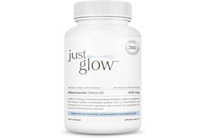 Just Glow Niacinamide 500mg, 250 Capsules - Vitamin B3 (as Nicotinamide) Supplement for Energy Production & Metabolism Suppor