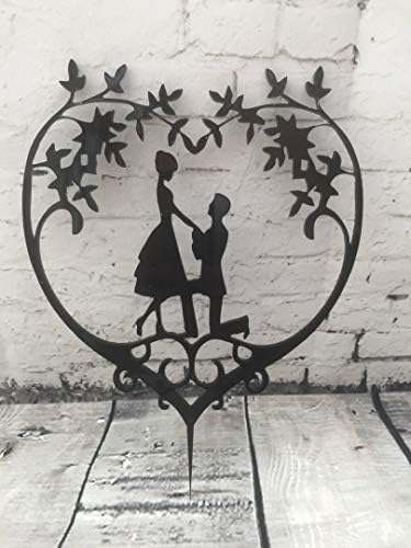 Floral Heart Proposal Wedding Engagment Cake Topper Mirror Acrylic Silhouette (Frosted Pink)
