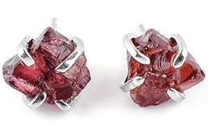 InfinityGemsArt Raw Garnet Silver Earrings For Women - Natural Red Rough Crystals and Gemstones - Earrings Pair, Energy Heali