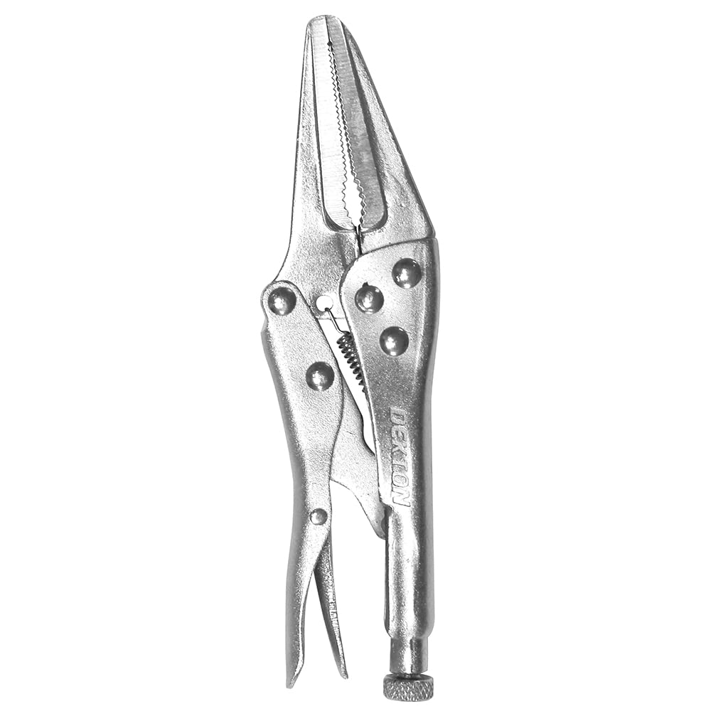 Dekton Long Nose Locking Grip Plier-155mm Quick Release Lever with Adjustable Screw|Hardened,Tempered Steel|Precision Milled Teeth|Ideal for Tightening, Gripping, Bending|Ergonomic Handle for Control