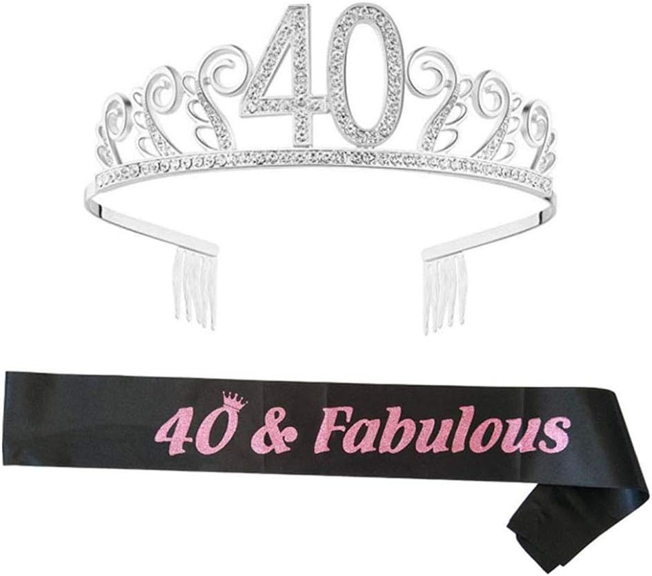 byou Tiara Set including Satin Sash - Silver, Jewelry for Women's 40th Birthday Party
