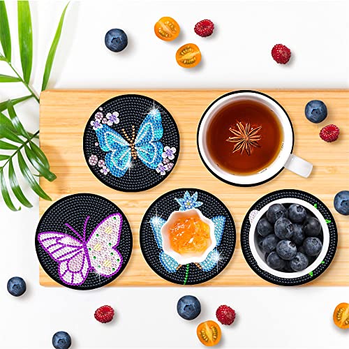 4 Stück Diamant-Gemälde-Untersetzer, DIY-Untersetzer, kleines Diamant-Malerei-Set für Anfänger, Erwachsene und Kinder, Diamant-Kunsthandwerk, Heimdekoration (ohne Eisenhalter)