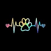 Dog Paw Heartbeat Decal Vinyl Sticker Auto Car Truck Wall Laptop | Holographic | 7.5" x 2"