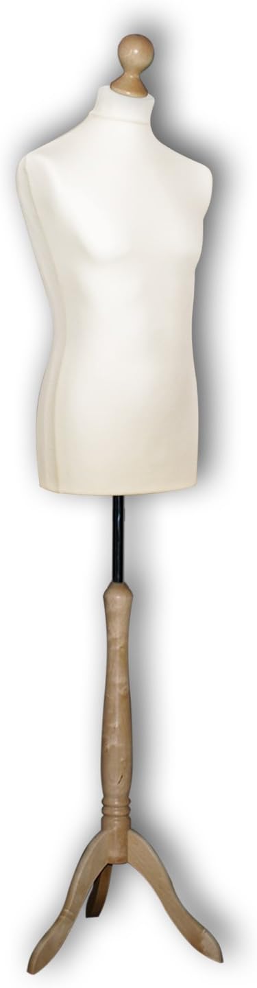 DEUBL 'ERIK' professional male tailors dummy, Size M (50), cover: beige, mens dressmakers dummy with three-leg wooden stand, natural lacquered, height-adjustable torso made of EPS foam incl. elastic jersey cover for under cushioning
