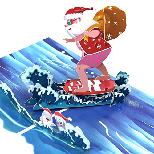 Pop-up Christmas Card 3D Greeting Card Xmas/New Year Handmade Gift With Envelope Christmas Surfer Old Man
