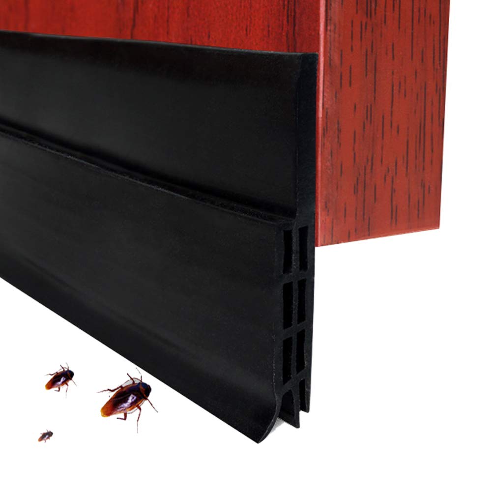 EXTSUD Adhesive Under Door Sweep Weather Stripping Soundproof Rubber Bottom Seal Strip Draft Stopper Draught Excluder, 100x5cm (Black)