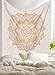 White & Gold Mandala Tapestry Wall Hanging for Room Decor - Queen (84 X 90 Inches) | Aesthetic Wall Blanket, Ehtnic Bedspread Bohemian Cloth Wall Art | Indian Hippie Wall Blanket for Bedroom