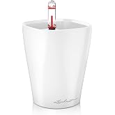 Lechuza MINI-DELTINI Cream White High Gloss, Self-Watering Small Indoor Planter, H5.1 L3.9 W3.9, 0.4L in