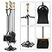 AMAGABELI GARDEN & HOME Fireplace Tools Set 5 Pieces Log Gold Handle Wrought Iron Fire Set with Stand Holder Fireset Fire Pit Indoor Outdoor Tongs Shovel Brush Poker Wood Stove Hearth Accessories