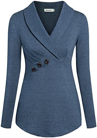 Sixother V Neck Long Sleeve Blouse Women Casual Office Tops Slim Fitted Shirts
