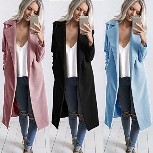 Winter Cardigan Womens Long Coat Lapel Parka Jacket Overcoat Outwear by TOPUNDE Pink