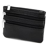 DEEZOMO Women's Top Grain Cowhide Leather Card Case Wallet / Coin Change Purse with Key Ring - Black