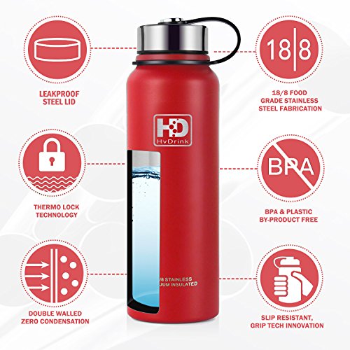 Stainless Steel Vacuum Insulated Water Bottle, Cold for 24 Hours Hot for 12 Hours, 21 OZ - 50 OZ Double Wall Thermos Flask, Travel Sports Leak Proof Drinking Bottle with Metal Strainer, BPA Free - Thumbnail 2