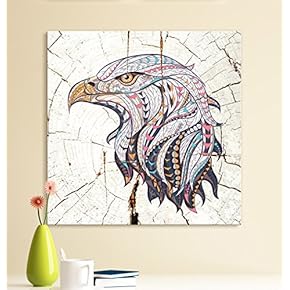 Square Canvas Wall Art - Tribal Eagle Wood Effect Canvas - Giclee Print Gallery Wrap Modern Home Art Ready to Hang - 12x12 inches