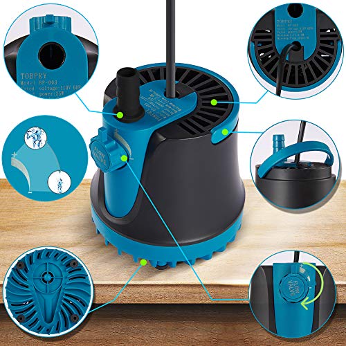 TOPBRY 400GPH Submersible Pump(1800L/H, 25W), Submersible Water Pump, Ultra Quiet Fountain Pump with 2 Nozzles, 5.9ft Power Cord for Fish Tank, Aquarium, Pond, Hydroponics, Statuary (Black - 400GPH)