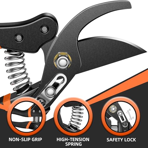 DECERK® 8.5" Professional Pruning Shears - Cuts 4X Easier with Ultra Sharp Japanese Steel Titanium Blade, Arthritis Friendly Garden Secateurs & Plant Clippers, Effortlessly Prunes 3/4" Branches