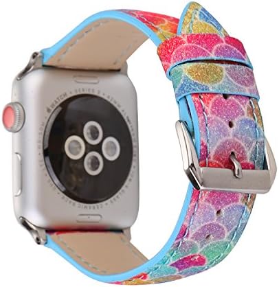 HULUCKY Bands Compatible with Apple Watch 38mm 42mm, Sequins Floral Printed Soft Leather Strap Wrist Watch Band Replacement for iWatch Series 1 Series 2 Series 3