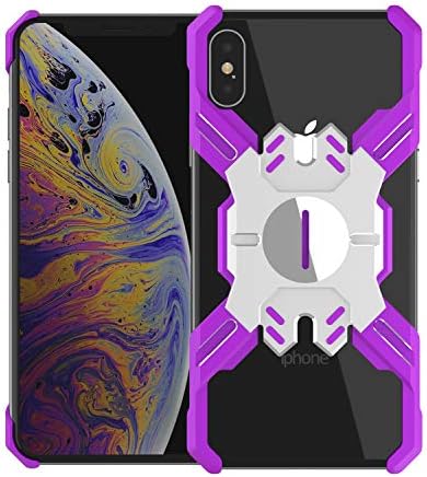 Funit iPhone Metal Bumper Case Hero Series Luxury Aircraft Aluminum Armor Defender Coin Stand Install Edge Drop Shockproof Cover for iPhone X/XS 5.8 inch (Purple Silver)