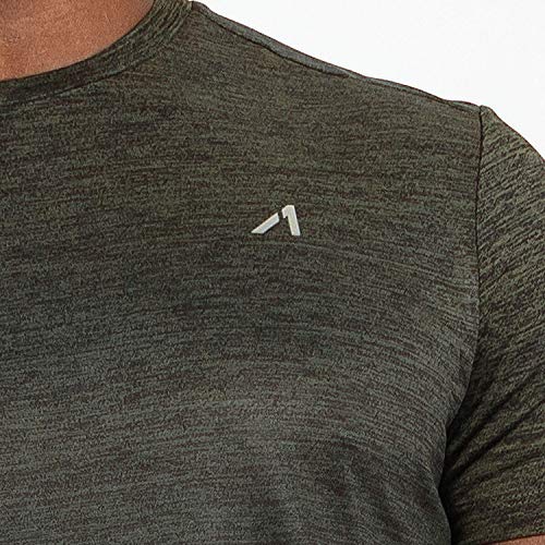 Alive Men's Tee Shirt Active Quick Dry Workout Short Sleeve Shirts Crew Neck (Medium, Dark Olive Heather/Darker Olive Dip) - Thumbnail 5