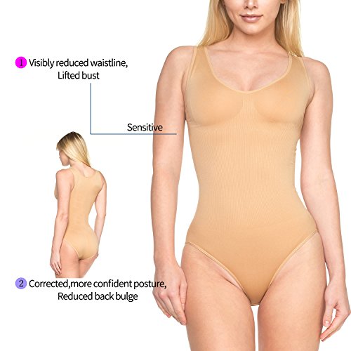 LastFor1 Women's Tank Brifes Seamless Slimming Shapewear Tummy Control Bodysuit (M, Skin 001)
