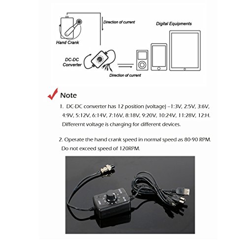 HUABAN Hand Crank Generator High Power Charger for Outdoor Mobile Phone Computer Charging 30W / 0-28V with USB Plug (Black Generator + DC Regulator)