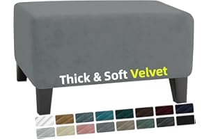 MAXIJIN Velvet Ottoman Cover Rectangular Stretch Square Ottoman Covers Slipcover Rectangle Washable Foot Stool Cover Thick Storage Protector with Elastic Bottom (Ottoman Small, Light Grey)
