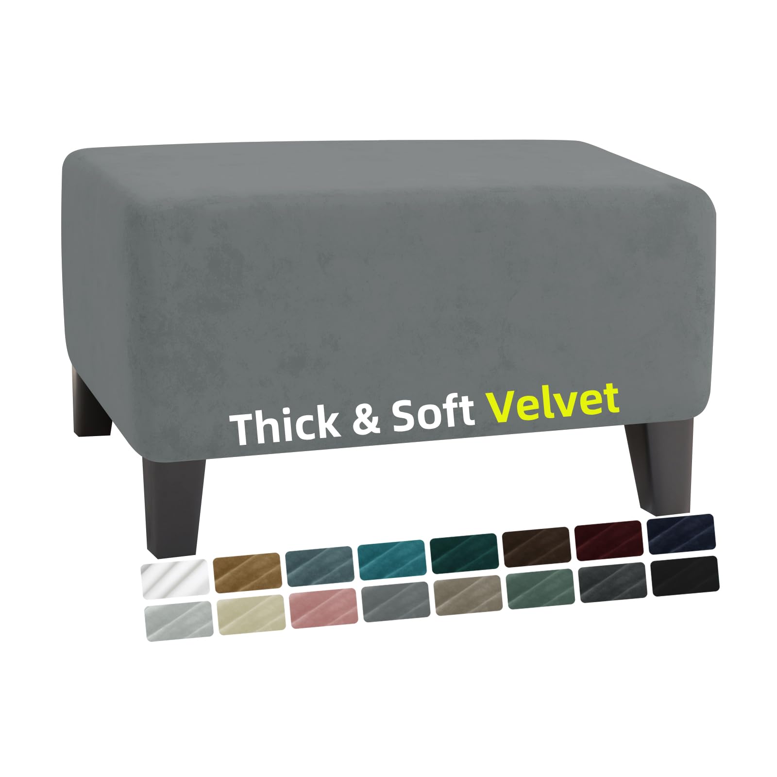Photo 1 of MAXIJIN Velvet Ottoman Cover Rectangular Stretch Square Ottoman Covers Slipcover Rectangle Washable Foot Stool Cover Thick Storage Protector with Elastic Bottom (Ottoman Small, Light Grey)