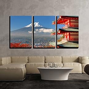 Mt Fuji Viewed from Behind Chureito Pagoda x3 Panels