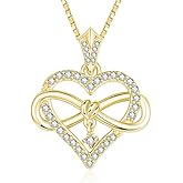 AulanRose Heart Necklaces for Women Mom,Birthday Gifts for Wife Girlfriend,14K Gold /18K Rose Gold Infinity Necklace Womens Jewelry with Birthstone Pendant Necklaces